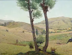 Paesaggio del Casentino by Memo Vagaggini, Sul verso antico cartiglio dell'autore con titolo opera; etichetta Galerie L' Art Ancien Quebec., offered Jul 2015