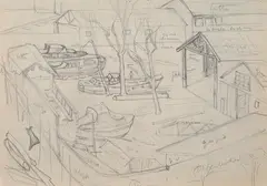 Veduta di cantiere nautico (studio) by Fillide Levasti, pencil on paper, offered Jul 2015