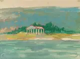 Mino Maccari, Tempio sulla spiaggia, mixed media on paper