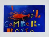 Emilio Tadini, Il Gambero Rosso, acrylic on card