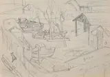 Fillide Levasti, Veduta di cantiere nautico (studio), pencil on paper