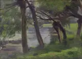 Alberto Pisa, Paesaggio, oil on canvas riportata cardboard