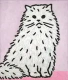 C. O. Paeffgen, Katze, 1977, Acryl auf feinem Nesselgewebe, mit Nessel hinterlegt