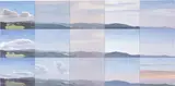 Peter Dreher, Ohne Titel, aus der Serie „Schöne Tage im Hochschwarzwald, 1999, 15 Gemälde in Öl auf Karton, fest auf Holz montiert