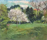 Philipp Franck, Blühender Obstbaum, 1910, Öl auf Leinwand. Doubliert