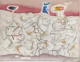Willi Baumeister, Helle Bewegung, 1948, Öl mit Kunstharz und Spachtelkitt auf Karton