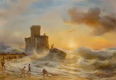 Théodore Gudin, Schiffswrack bei Castello sul Mare in Rapallo, 1833, Öl auf Leinwand