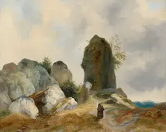 Eremit in Felslandschaft by Carl Blechen, Öl auf Leinwand, sold Dec 2021