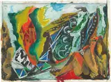 Ernst Wilhelm Nay, Landschaft mit Kathedrale, 1946, Gouache auf Karton