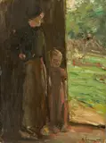 Max Liebermann, Bäuerin mit Kind unter der Tür – Frau und Kind in der Haustür, 1898, Öl auf Holz