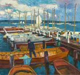 Philipp Franck, Landungssteg am Wannsee, Um 1917, Öl auf Leinwand