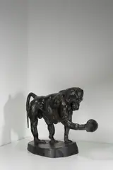 Ernst Moritz Geyger, Pavian und Menschen-Maske, 1903, Bronze mit schwarzer Patina; Malachit