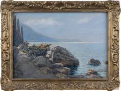 Sea Shore by Josef Písecký, 1924, oil on cardboard, sold Mar 2025
