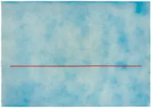 DeWain Valentine, Skyline (Blue with Thin Red Line), 1991, Watercolor collage on paper
