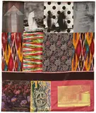 Robert Rauschenberg, Samarkand Stitches #V (from Samarkand Stitches Series), 1988, Unique fabric assemblage with screenprinting on Ikat silk and domestic fabrics