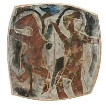 Peter Voulkos, Plate, Partially glazed stoneware with slip-stencil technique
