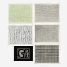 Mon Levinson, Collection of six works, graphite on paper, pastel on paper, screenprint on paper with screenprinted acetate