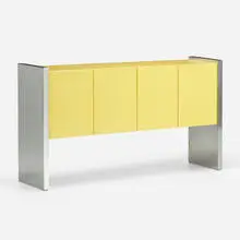attribution Milo Baughman, Cabinet, c. 1975, lacquered wood, chrome-plated steel
