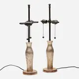 Alberto Giacometti, Table lamps, pair, cast bronze, silver and rose gold leaf