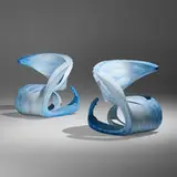 Yves Boucard, Rocking Sky chairs, pair, 2004, carved and polychromed wood