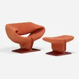 Pierre Paulin, Ribbon chair and ottoman, 1965, upholstery, lacquered wood