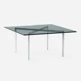 Tugendhat coffee table by Ludwig Mies van der Rohe, stainless steel, glass, sold Nov 2022