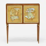 Art Déco, Cabinet, c. 1930, mahogany, reverse-painted and mirrored glass, clear and mirrored glass, brass