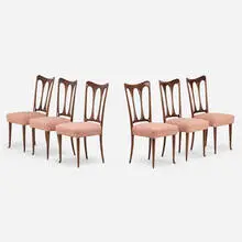 Guglielmo Ulrich, Dining chairs, set of six, c. 1945, walnut, upholstery