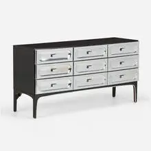Henri Vallières, Cabinet, c. 1965, polished aluminum, lacquered wood