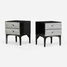 Henri Vallières, Nightstands, pair, c. 1965, polished aluminum, lacquered wood