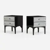 Henri Vallières, Nightstands, pair, c. 1965, polished aluminum, lacquered wood