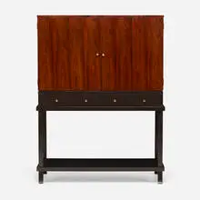 Councill, Art Deco-style cabinet, c. 2000, rosewood, enameled wood, brass, mirrored glass