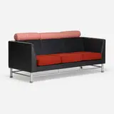 Eastside sofa, model 35S3 by Ettore Sottsass, 1983, leather, enameled steel, upholstery, plastic, sold Nov 2022