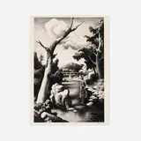 Shallow Creek by Thomas Hart Benton, 1939, lithograph, sold Nov 2022