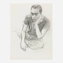 Patrick Angus, Seated Figure, graphite on paper
