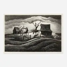 Rainy Day by Thomas Hart Benton, 1938, lithograph, sold Nov 2022