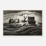 Rainy Day by Thomas Hart Benton, 1938, lithograph, sold Nov 2022