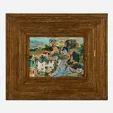 Sidney Raynes, Gloucester Landscape (in Stanford White frame), gouache on illustration board, carved gilt gesso laid to wood