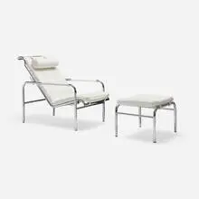 Gabriele Mucchi, Genni lounge chair and ottoman, leather, chrome-plated steel