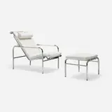 Gabriele Mucchi, Genni lounge chair and ottoman, leather, chrome-plated steel