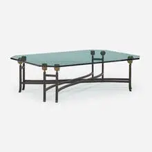 Contemporary, Coffee table, c. 1985, glass, iron, brass