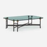 Contemporary, Coffee table, c. 1985, glass, iron, brass