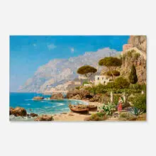 Edmund Berninger, Amalfi Coast Scene with Figures, c. 1890, oil on canvas
