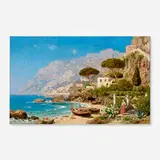Edmund Berninger, Amalfi Coast Scene with Figures, c. 1890, oil on canvas