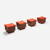 Don Erickson, Usonian stools from the Don Erickson Residence, Barrington, Illinois, set of four, c. 1961, Douglas fir, mahogany, upholstery