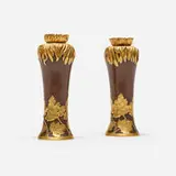 Christofle, Vases with leaves, pair, c. 1920, patinated and gilt bronze