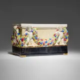 Julius Dressler, Jardinière with putti and flowers, c. 1910, glazed and gilt earthenware