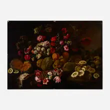 Giovanni Battista Ruoppolo, Still life with flowers and fruit, oil on canvas