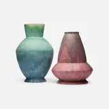Roseville Pottery, Carnelian II vase and Earlam vase