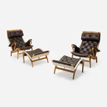 Pernilla 69 lounge chairs and ottomans, pair by Bruno Mathsson, sold May 2026